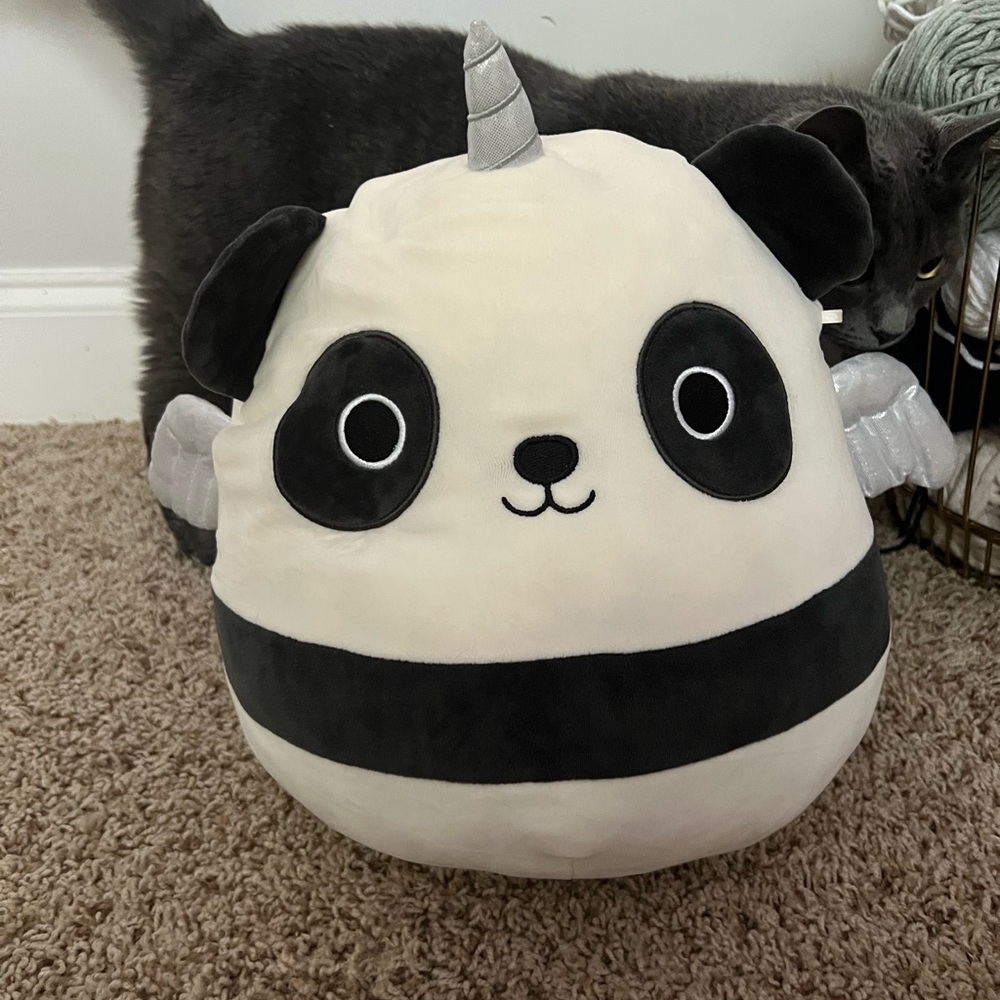 Squishmallows Black and White Plush with Silver Horn